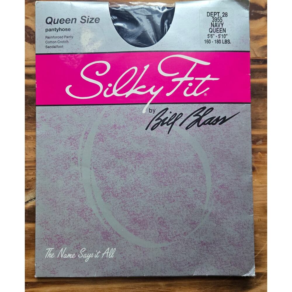 Silky Fit By Bill Blass Pantyhose Navy Queen Size Sandalfoot